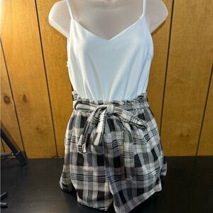 J for Justify Black and White Plaid High Waist Paperbag Shorts with Tie